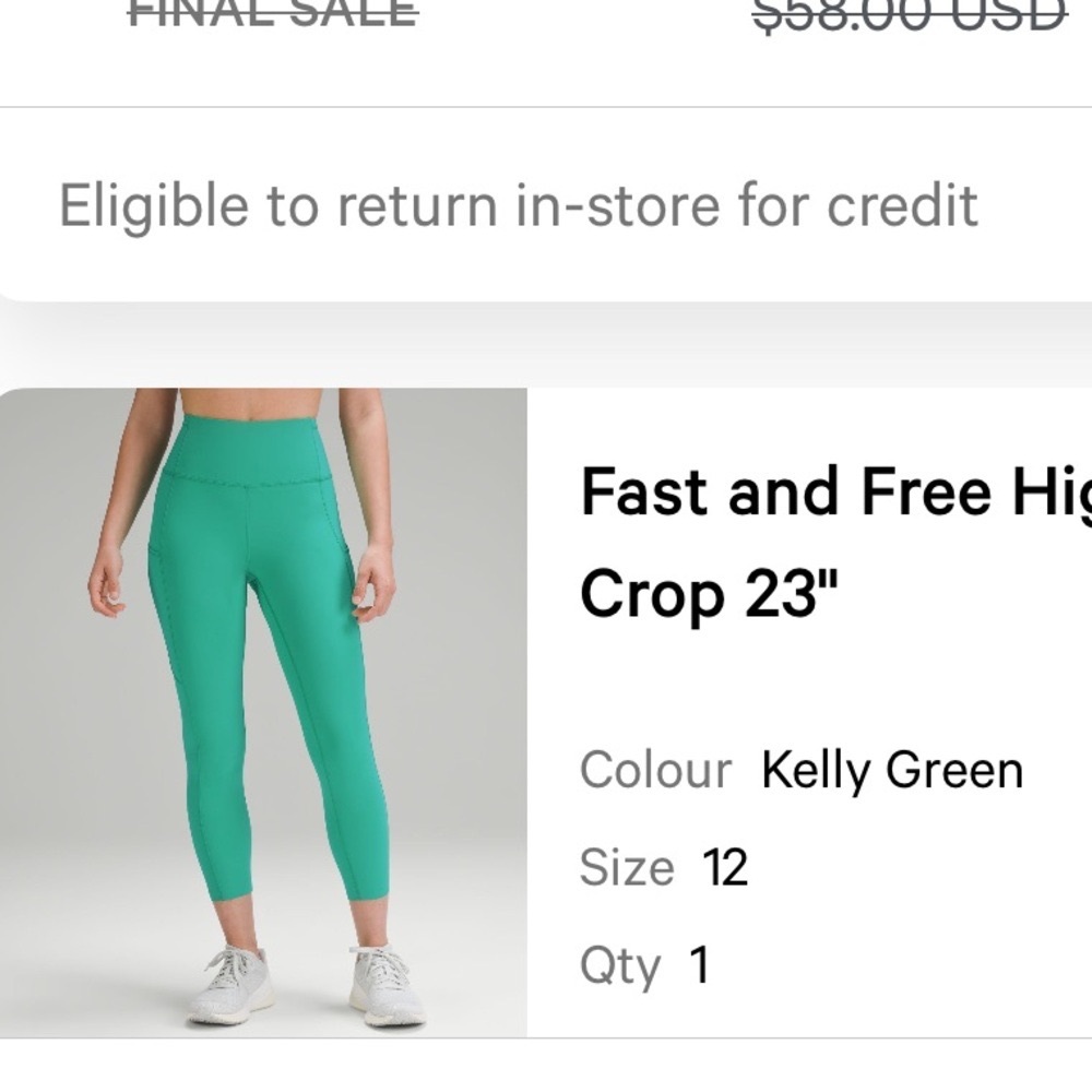 Lululemon Fast And Free Kelly Green SOLD OUT 12 Leggings Running Cropped Yoga
